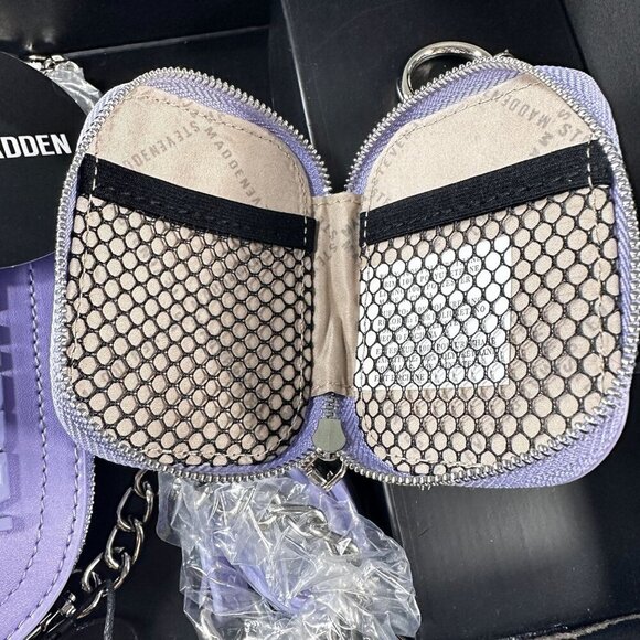 Steve Madden Crossbody Women Handbag Monogram Strap Coin Purse Keychain Purple - Picture 12 of 16
